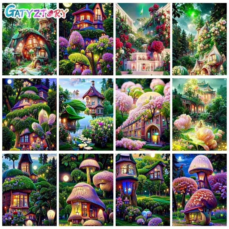 

GATYZTORY Painting By Number Forest Buildings Oil Picture Drawing On Canvas Coloring By Number With Frame DIY Adults Kit Decor