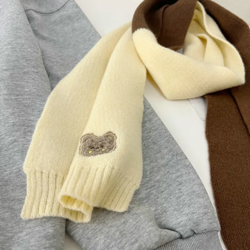 Winter Korean Children Scarf Cute Cartoon Bear Soft Cotton Knitted for Boy Girl