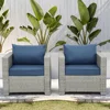 Outdoor Sofa Wicker Patio Chairs Set of 2, Porch Single Chair Rattan Deep Seating Armchair Balcony Furniture with Blue Cushion 1