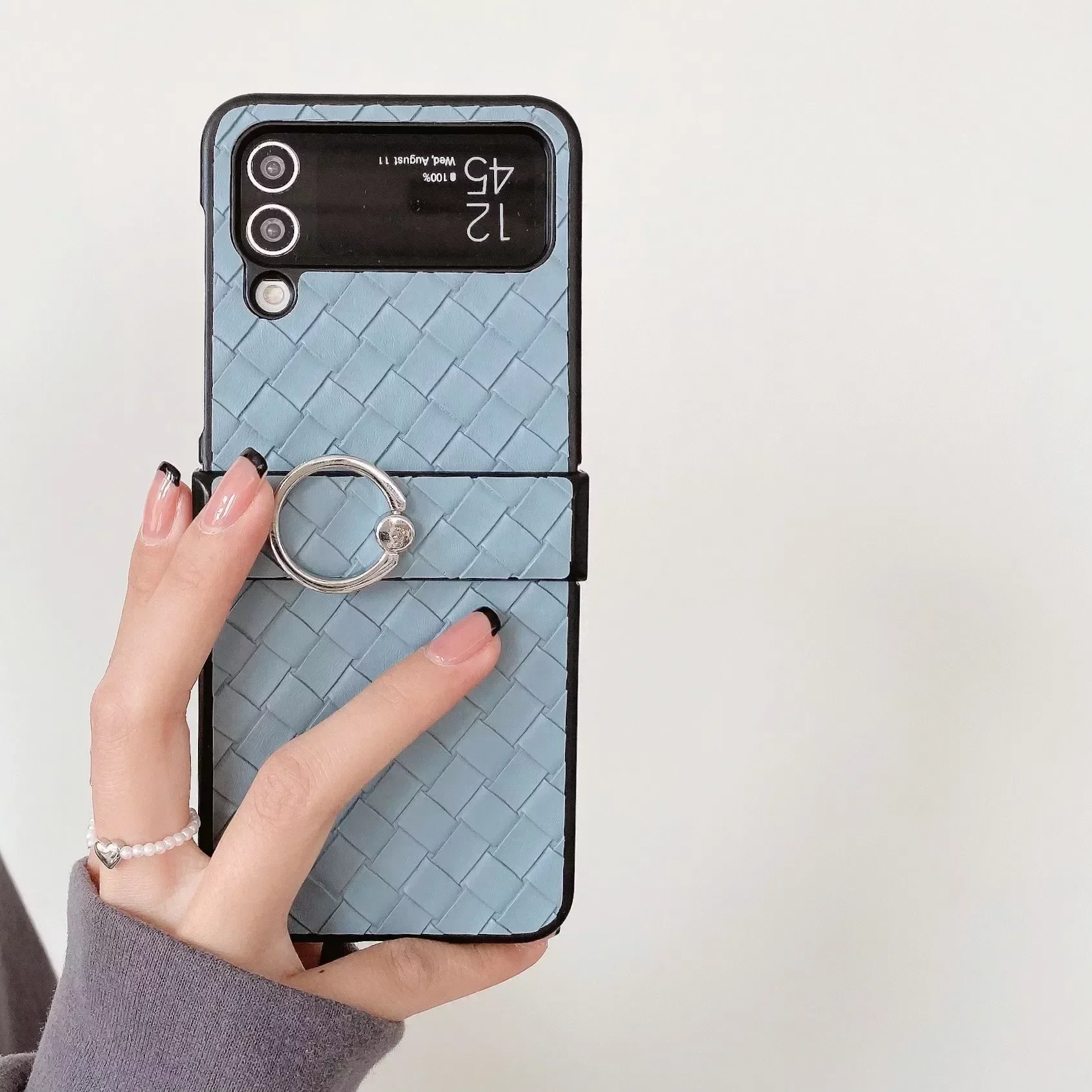 Retro Braid Shockproof Phone Case with Finger Ring Buckle and Bracket