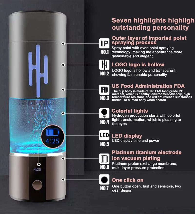 6000PPB h2 portable h2 rich hydrogen water bottle  rich hydrogen cup water generator