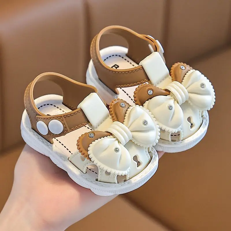 New Summer Aged 0-3 Cute Bow Rhinestone Baby Shoes For Girls Non-Slip Soft-Soled Children Toddler Kids Sandals With Covered Toes kids shoes,kids sandals,baby sandals