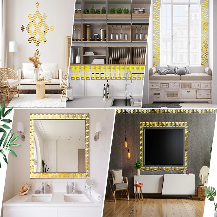 Description Picture 3 of item3D 5/10CM Square Self Adhesive Waist Line Mirror Sticker Wall Stickers for Living Room Ceiling Edge Strip Corner Line Wall Decor