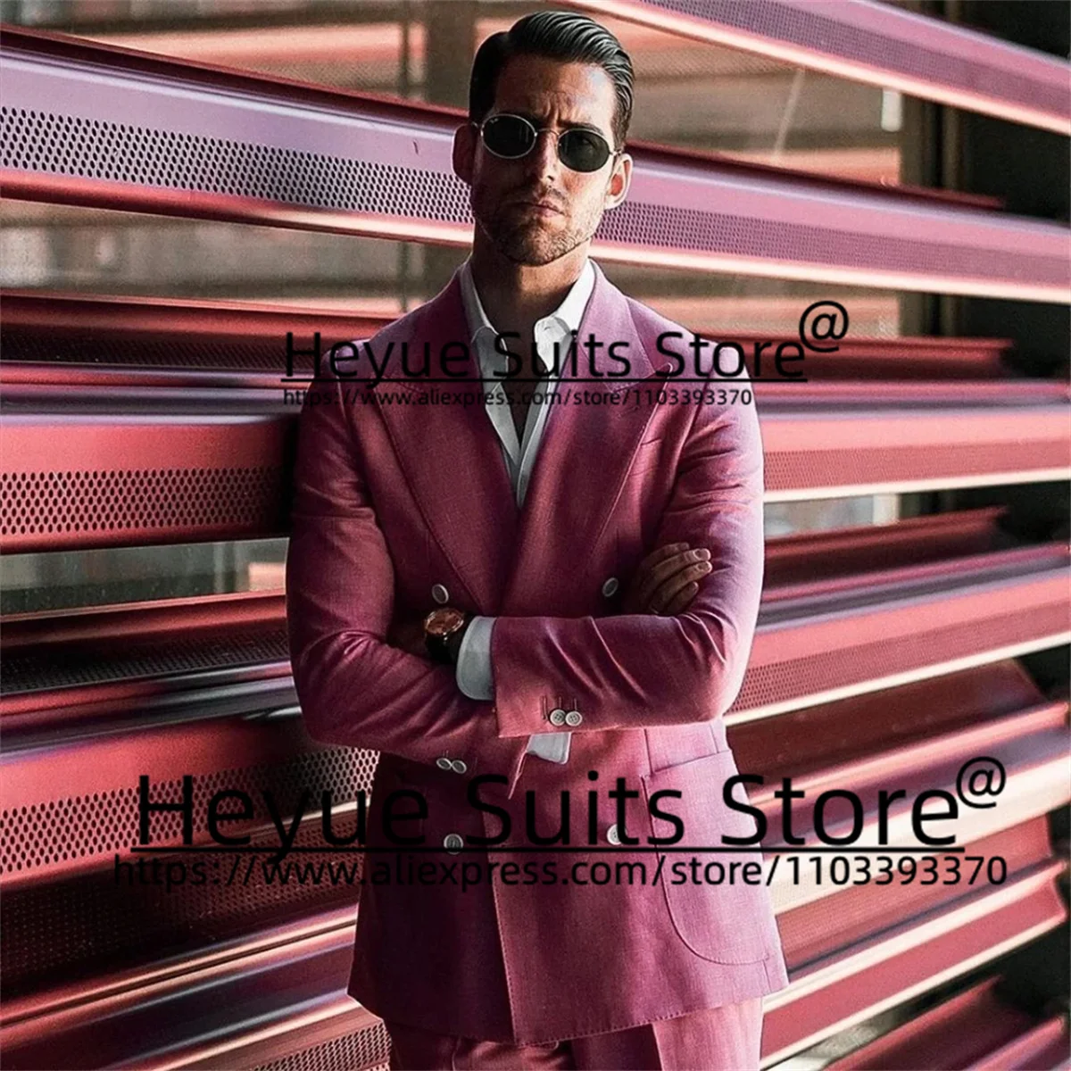 Casual Pink Fashion Men 2 Pieces Sets Custome Slim Fit Peak Lapel Groom Prom Tuxedos Wedding Classic Male Blazer Costume Homme