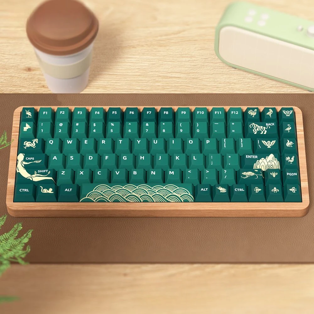 Teclas Minimalistas Verdes Escuras Cereja Pbt Tema de Floresta Animal Cinco Lados Sublimação Térmica Teclado Mecânico 138 Teclas 158 Teclas - Imagem 6