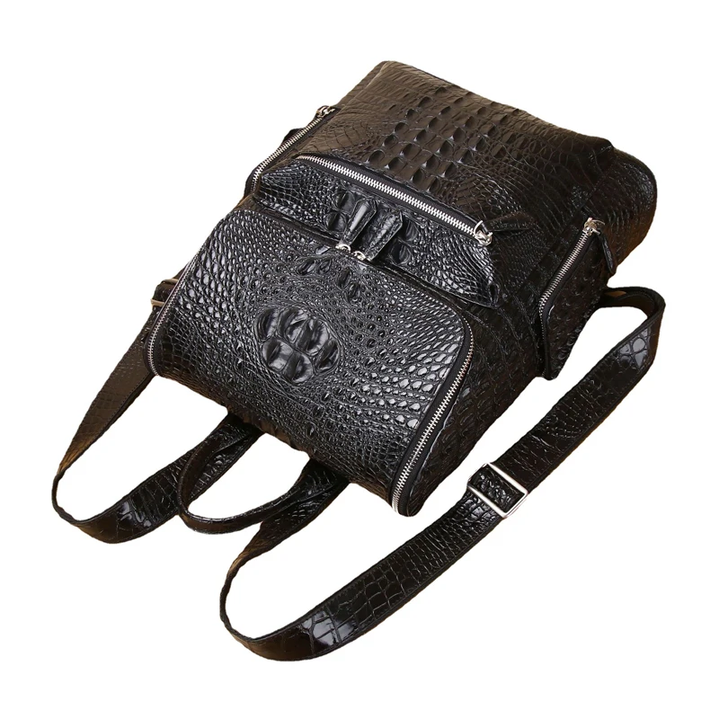 Men's real Leather Business Travel Backpack Genuine leather Crocodile Pattern Men's Backpack Large Capacity cowhide laptop bag 6