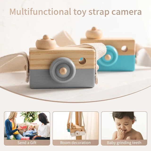 Let's Make 1pc Wooden Baby Toys Fashion Camera Pendant Montessori Toys For Children Wooden DIY Presents Nursing Gift Baby Block 4