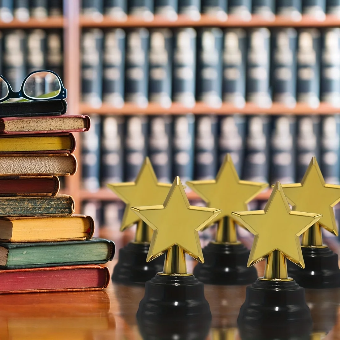 Set of 6 Gold Star Trophies with Large Base for Celebrations & Recognition