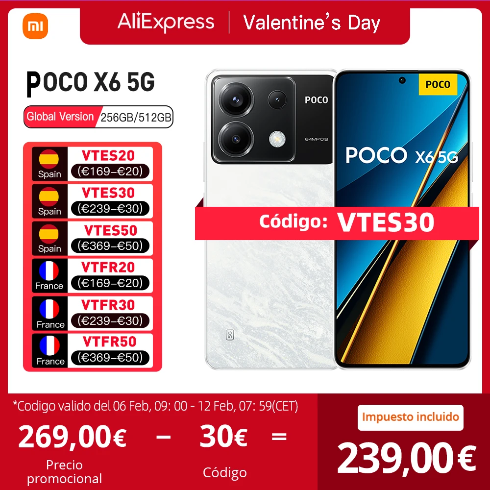 Poco X6 5G Versione Globale Nfc 8+256Gb/12+256Gb Snapdragon® 7S Gen 2 6.67" Display Amoled 1.5K 120Hz 64Mp Fotocamera Con Ois Batteria 5100Mah Ricaric