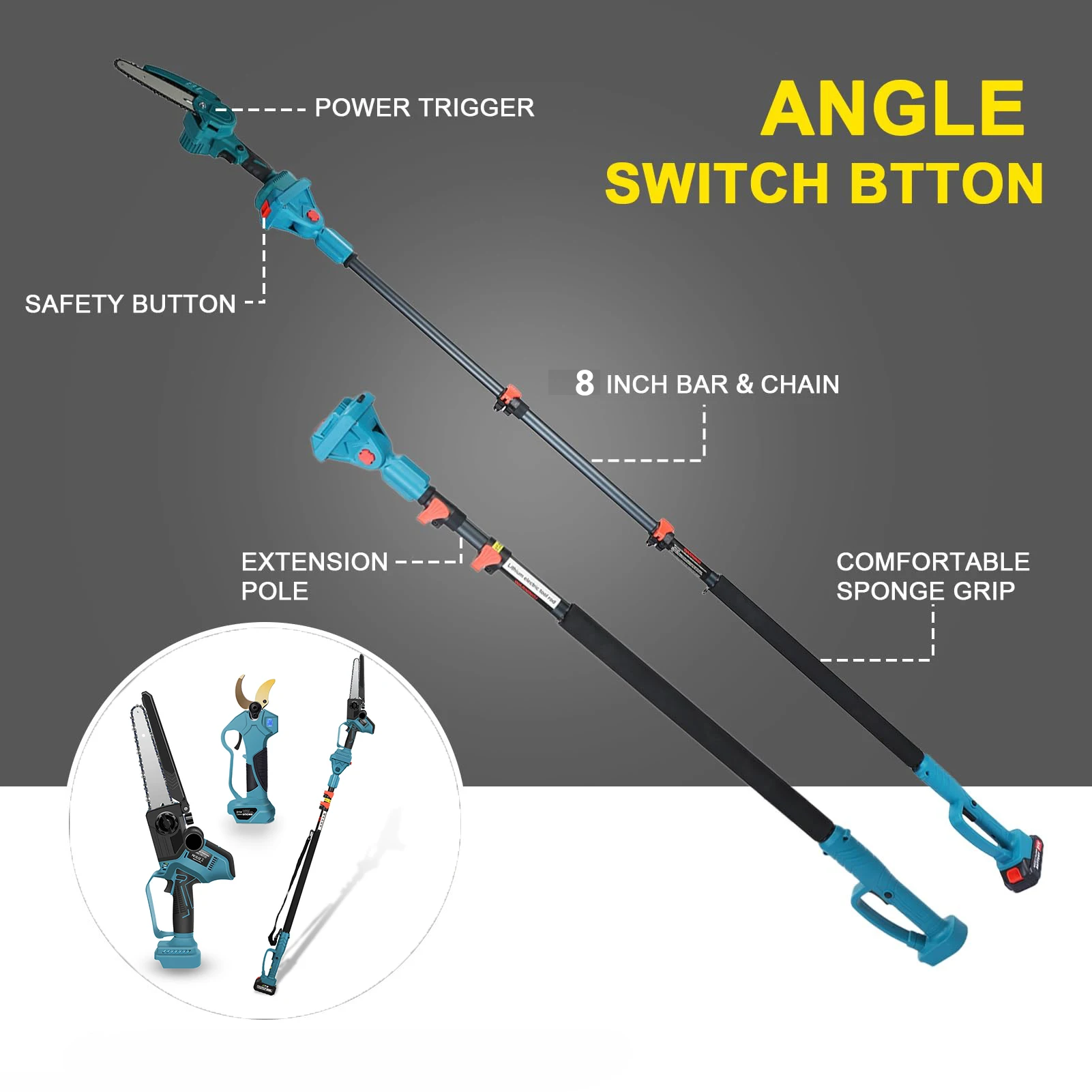 Electric pruning shears, cordless 8-inch electric chain saw with a 2.5-meter telescopic rod extension, 21V brushless high branch 3