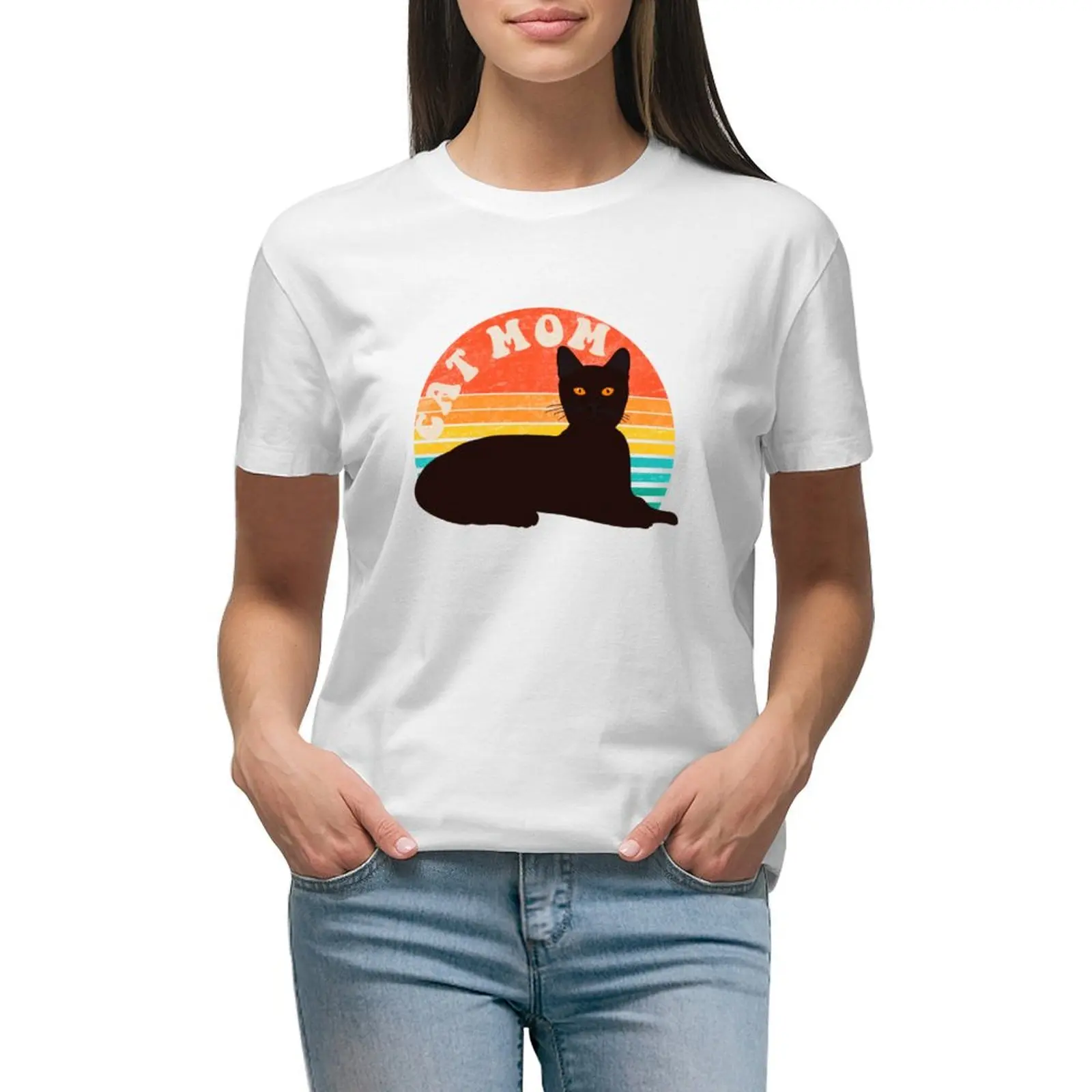 

Cat Mom T-shirt funny Blouse summer tops oversized t shirts for Women