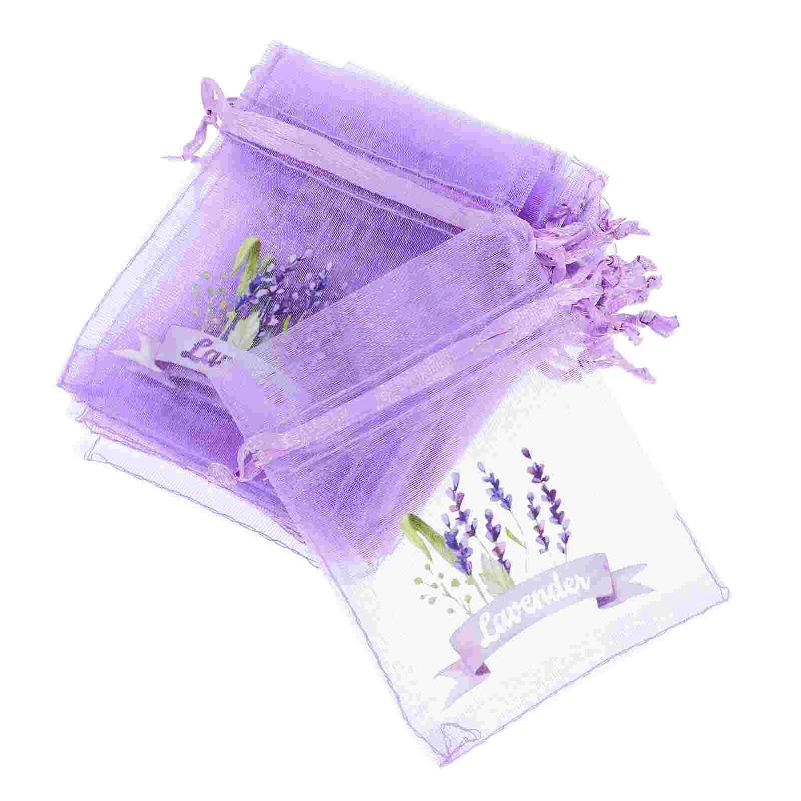 20 Pcs Lavender Sachet Bags Clear Party Favor Wardrobe Small Mesh Drawstring Purple Paper