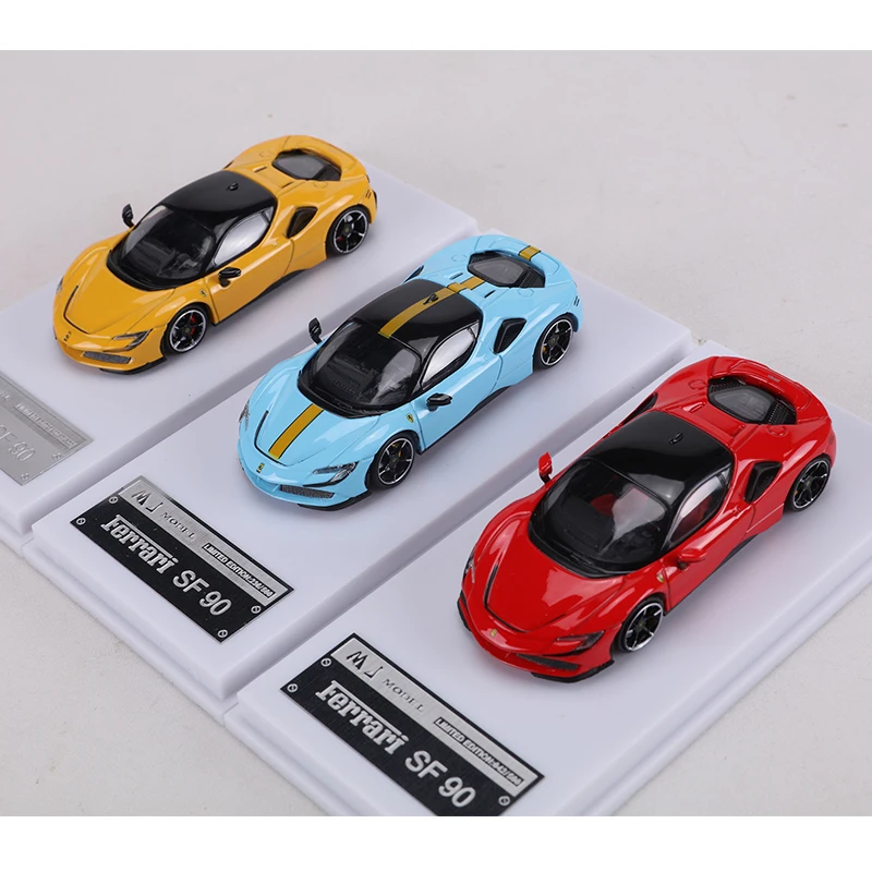 MJ 1:64 SF90 레드/블루/옐로우 합금 시뮬레이션 자동차 모델 장난감 컬렉션 전시용품