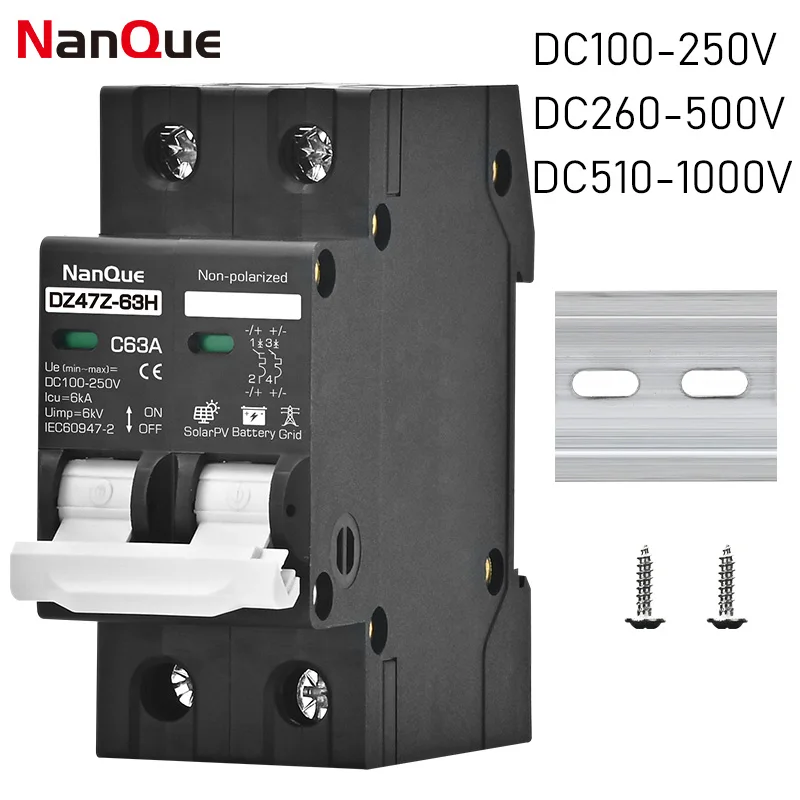 Disjuntor da C.c. Mcb Protetor da Bateria do Painel Solar C.c. da Tensão Dc100v 150v 200v 250v 500v 1000v 16a 20a 25a 32a 40a 50a 63a