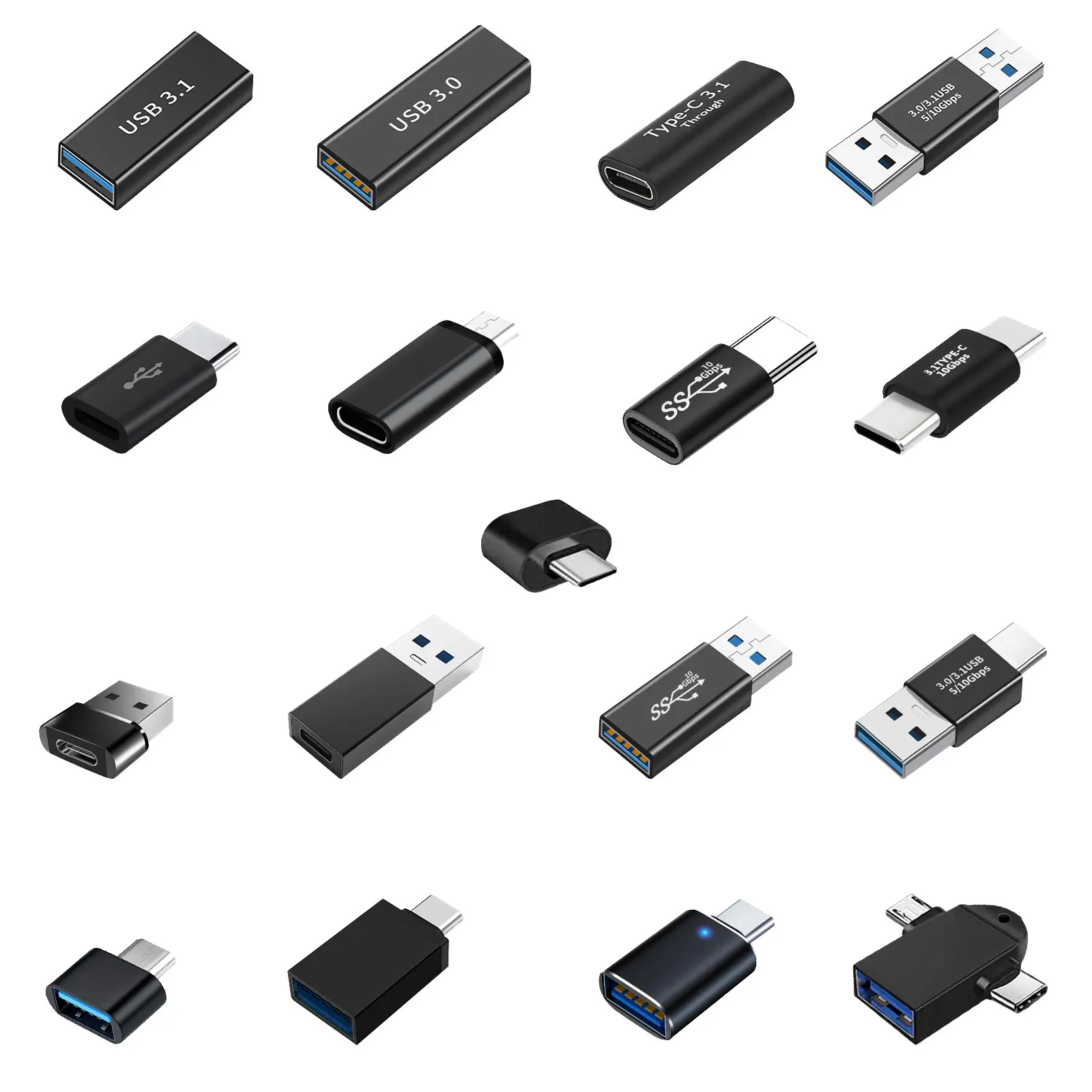 새로운 17개 USB-C-USB 3.0, USB-마이크로-B, 암-수 어댑터 스마트폰 안드로이드 폰 태블릿용 OTG 전원 모드
