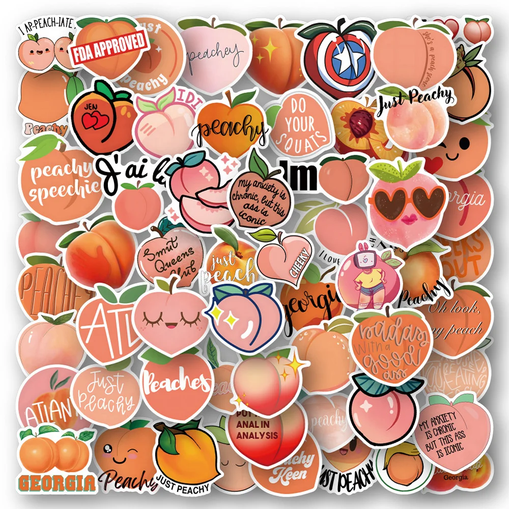 

60pcs Cartoon Cute Peach Stickers For Laptop Ipad Stationery Scrapbook Craft Supplies Guitar Pink Sticker Scrapbooking Material