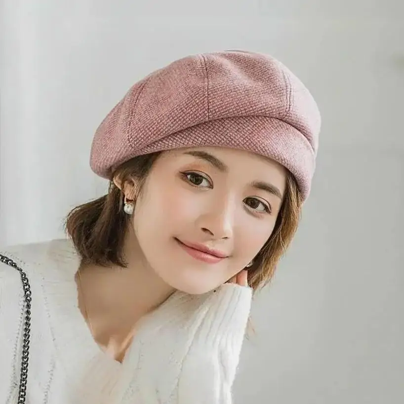 1 Pcs Internet Celebrity Versatile Thousand Bird Grid Beret Korean Edition Female Trendy British Bud Painter Hat Winter
