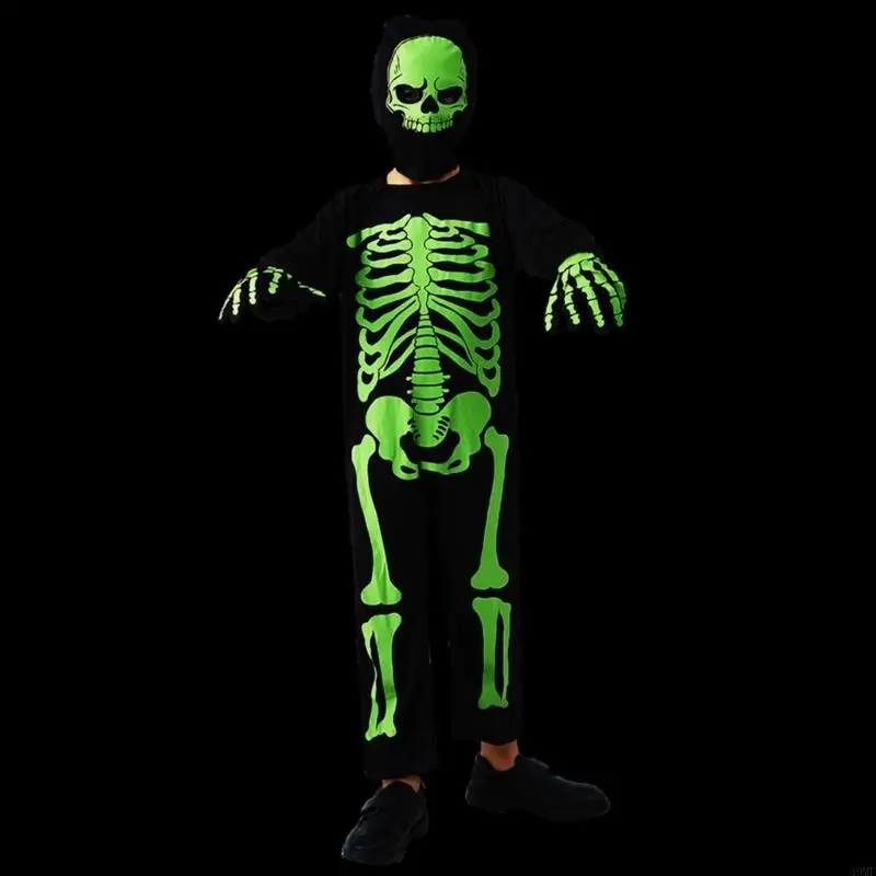 49MF Kids Role Play Jumpsuit Fancy Dress Up Bone Jumpsuit Boy Girl Halloween Costumes Party Cosplay Bodysuit Skeleton Costume