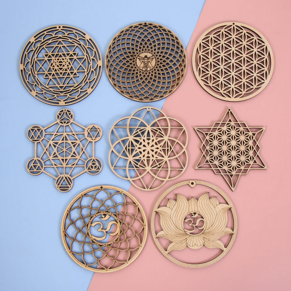Description Picture 6 of itemWooden Wall Art Home Decor Flower Of Life Energy Mat Decorative Boards Crafts Slice Wood Base Coasters Sacred Geometry Ornament