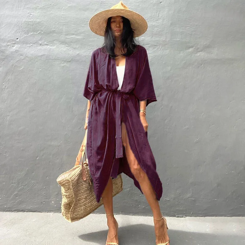 2023 Spring Summer New Encryption Sunscreen Cardigan Bikini Cover-up Swimsuit Sunscreen Jacket Seaside Holiday Skirt Beige