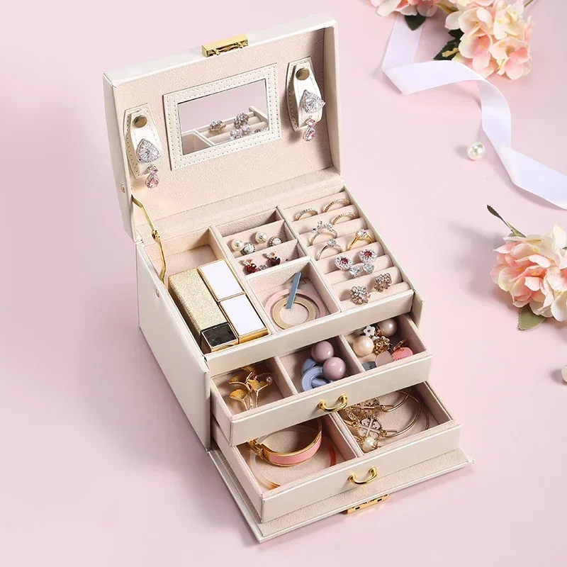 

for Jewelry Box Storage Casket Earrings Leather Large Necklace Organizer Rings Gift Casegrace Women Jewellery Bracelets Case PU