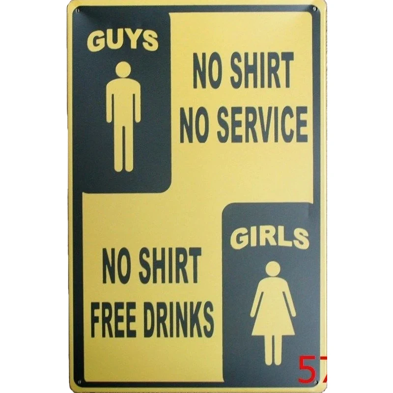 Funny Metal Tin Sign Ragazzi No Shirts No Service Girls No Shirt Free Drinks Bar Pub Vintage Retro Poster Cafe Art 20 X30Cm