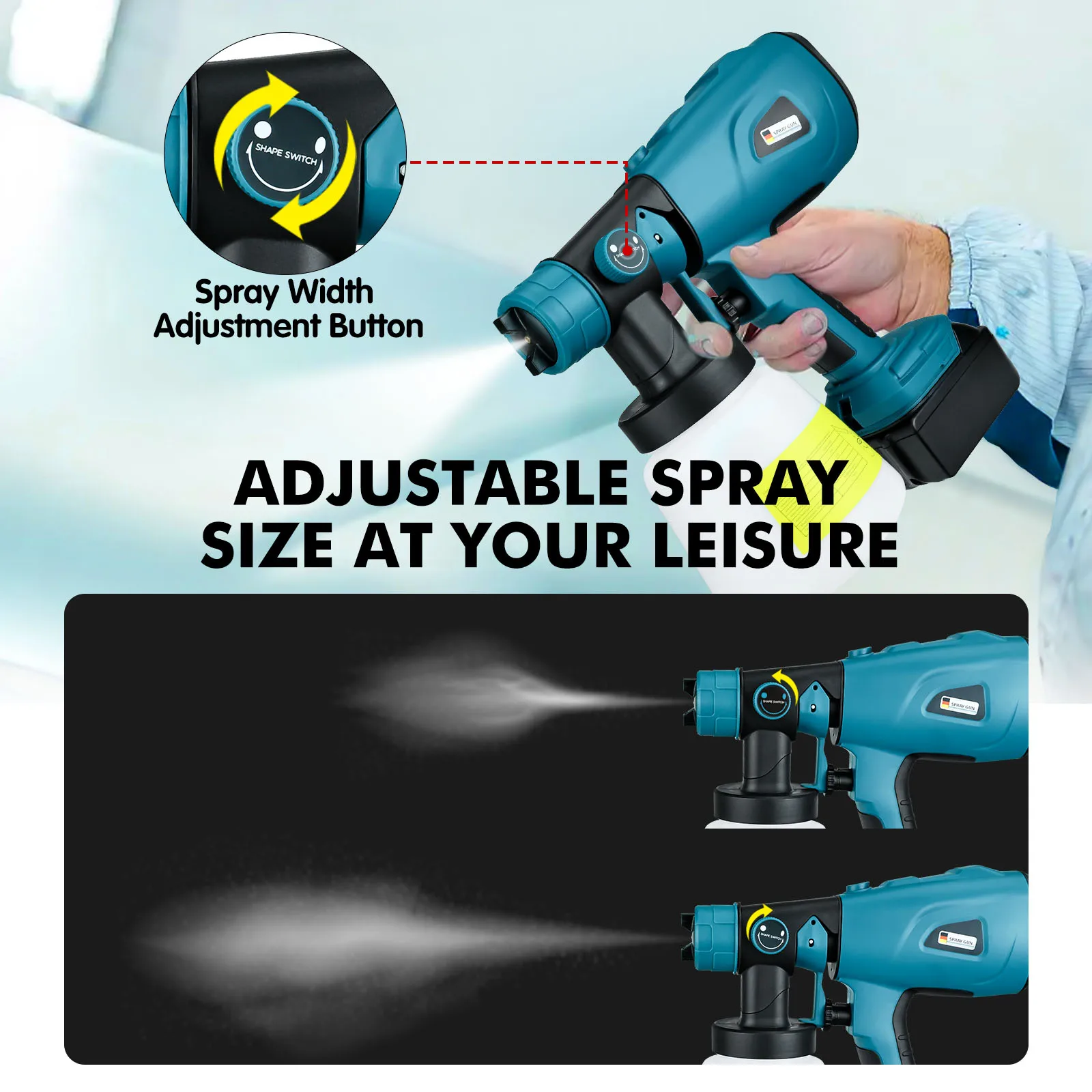 Cordless Spray Gun 1000ml for Dewalt/Milwaukee/Makita/Bosch 18-20V Li-ion Batter