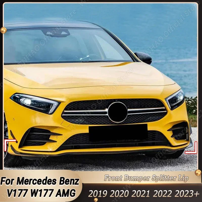For Mercedes Benz A Class V177 W177 A35 A180 A200 A220 A250 AMG 2019-2023+ Car Front Bumper Lip Splitter Body Kits Tuning