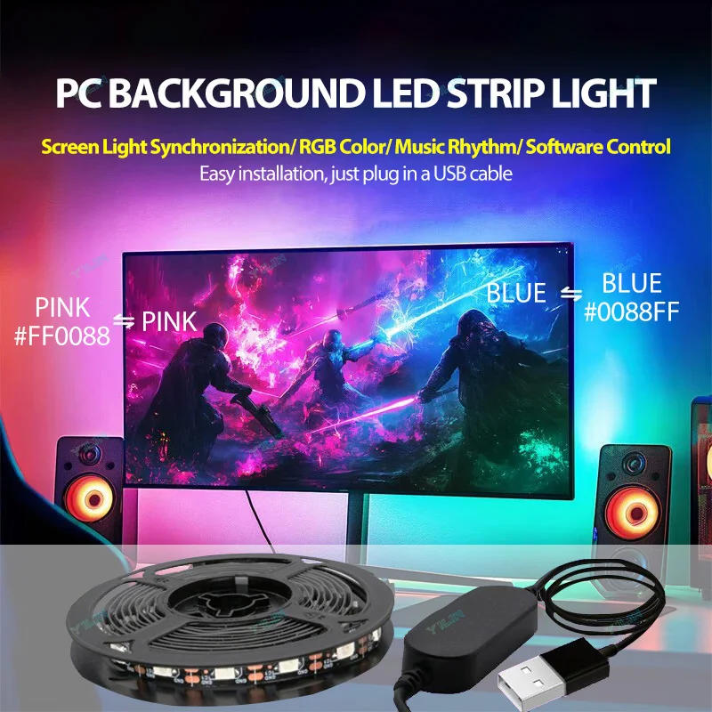 USB LED Strip Lights Dream Color RGBIC Computer Monitor Back Light PC ...