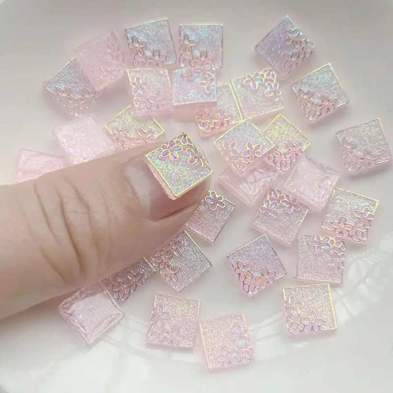 사각형 레진 라인석 귀걸이 장식, 핑크 AB 모조 다이아몬드 쥬얼리, DIY 스크랩북, 10mm, 로트당 50 개