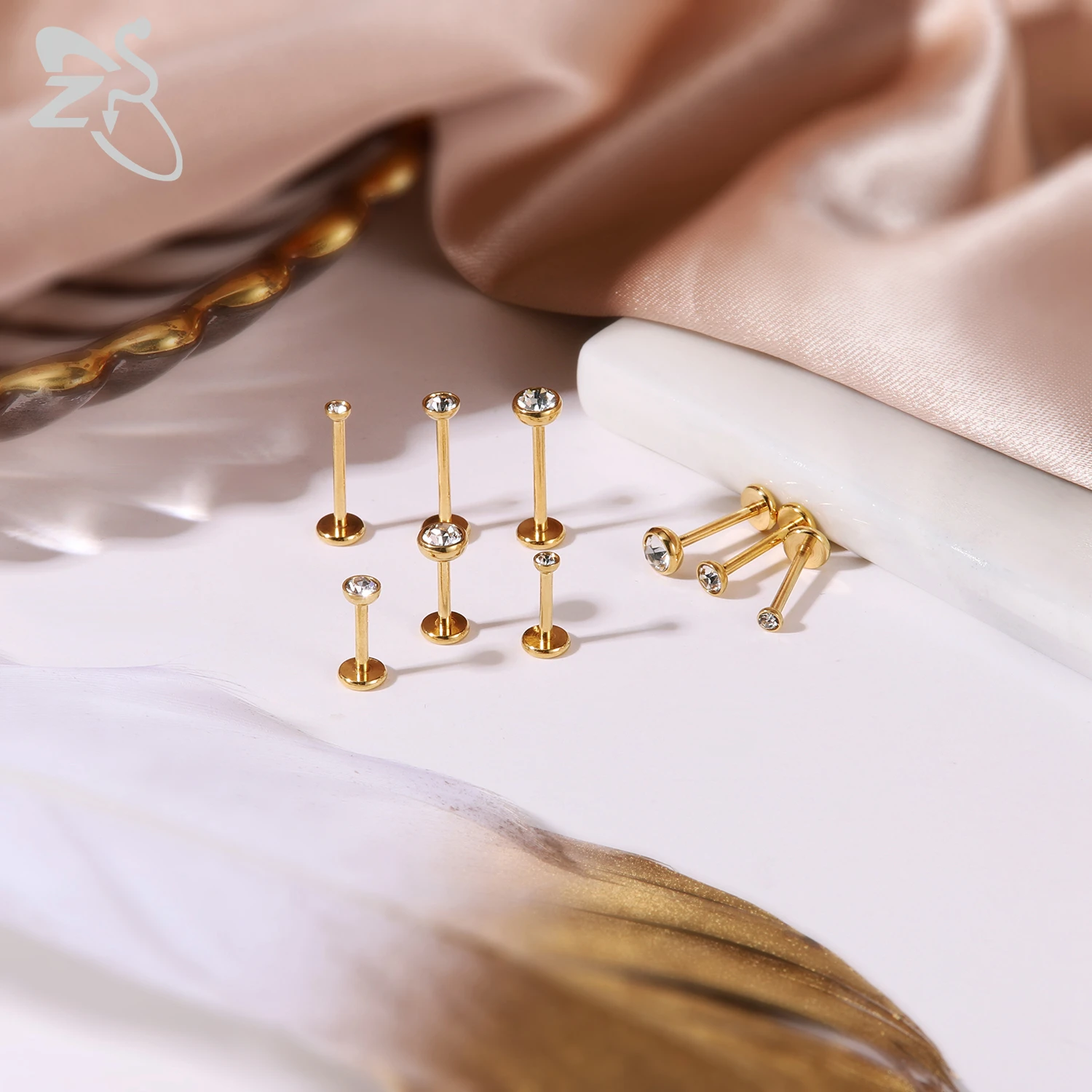10 Pcs/lot Stainless Steel Labret Lip Piercing Men CZ Crystal Ear Cartilage Tragus Helix Piercings 16/18G 6/8/10MM Gold Color piercing jewelry
