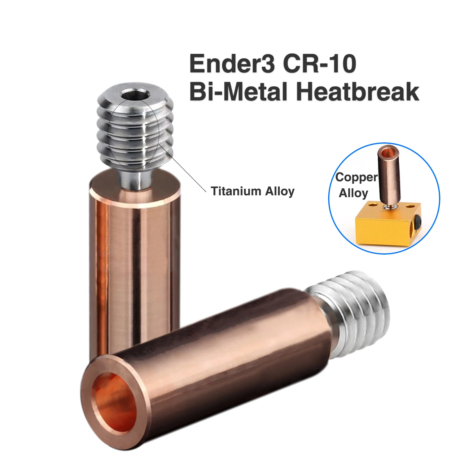 3D Printer Parts Ender3/CR10 Titanium Alloy Bimetal Heatbreak Copper Smooth Throat For CR10 Hotend Heater Block 1.75MM