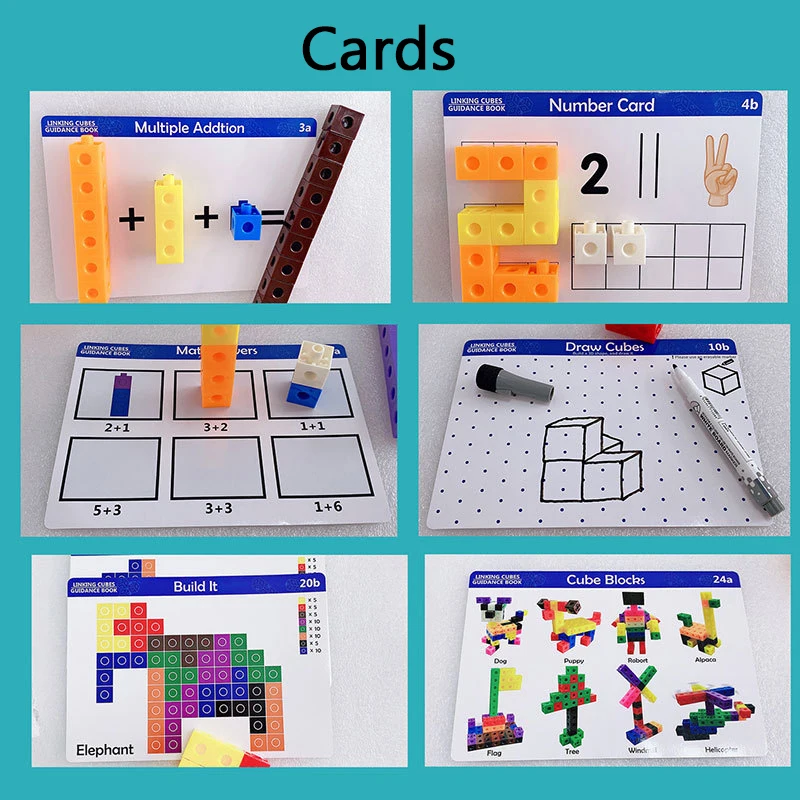 Linking Cubes Math Blocks Toy with Activity Cards 100pcs Numbers Counting Set Snap Toy Counters Kids Educational Learning Gifts 3