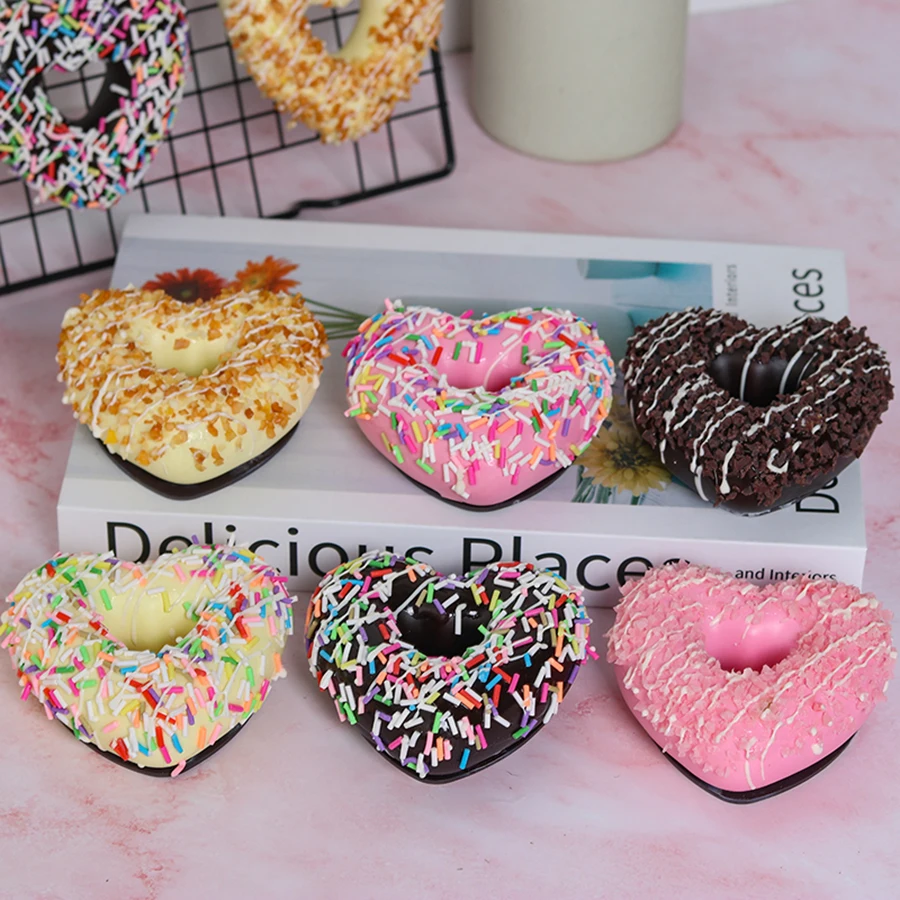 Heart Shaped Doughnuts Dessert Wedding Party Decoration Cake Decoration Photography Professional Simulation Cake Model 6PCS/Set
