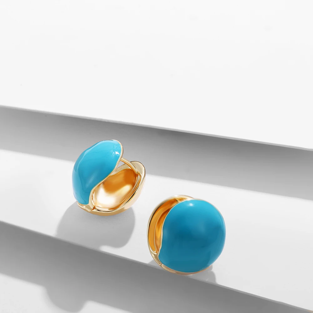 Mini Cute Round Enamel Piercing Earring Studs for Women Girls Sweet Pink Huggie Earrings Wedding Jewelry 2025 New Trendy