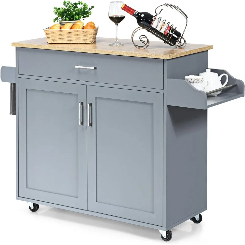 

Giantex Kitchen Island, Rolling Kitchen Cart with Spice and Towel Rack, Large Drawer & 2-Door Storage Cabinet, Home Service Cart