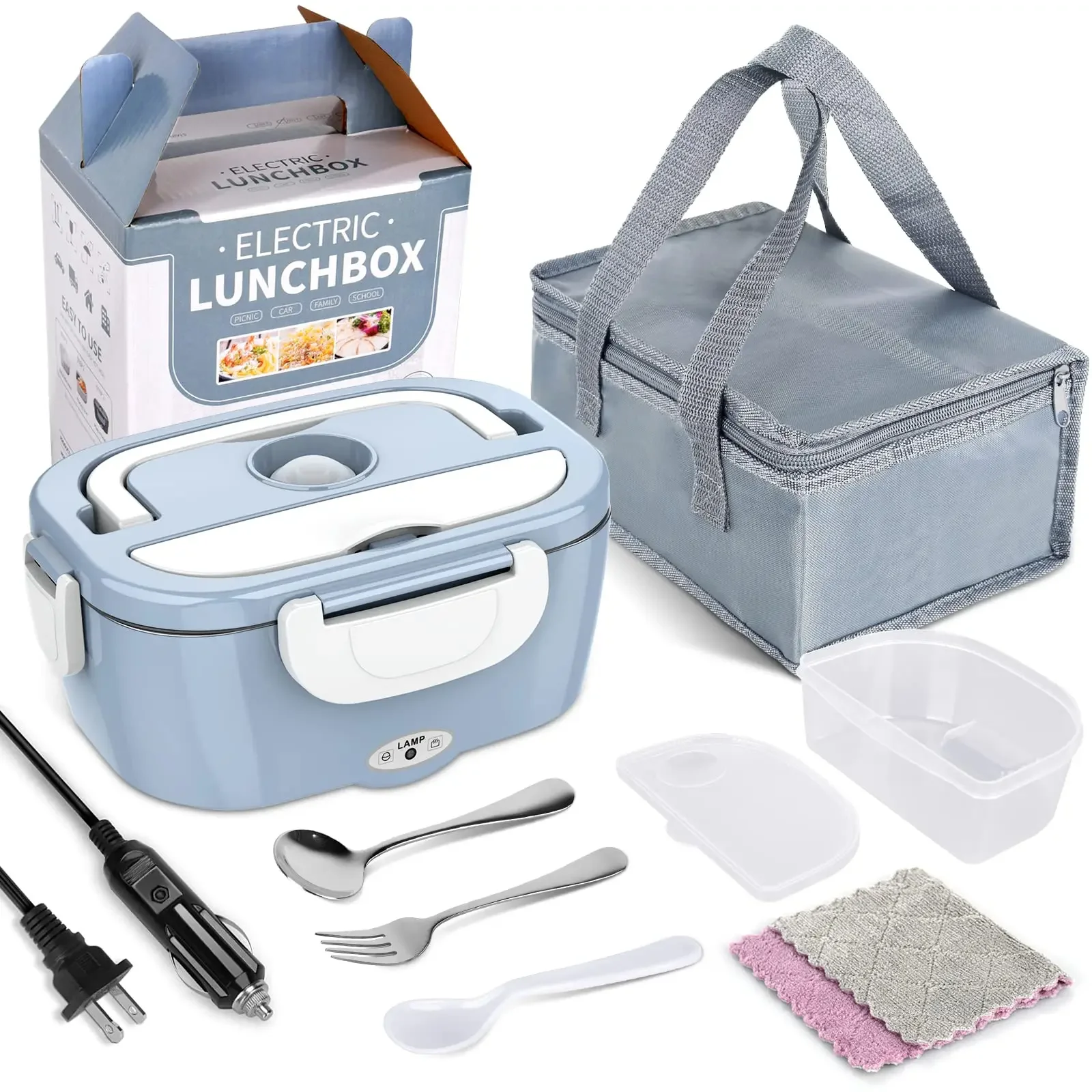 

2-in-1 Home + Car Truck Mini Rice Box Heating Electric Lunch Box Portable Steamer Food Container Thermal Boxes Office Travel Set
