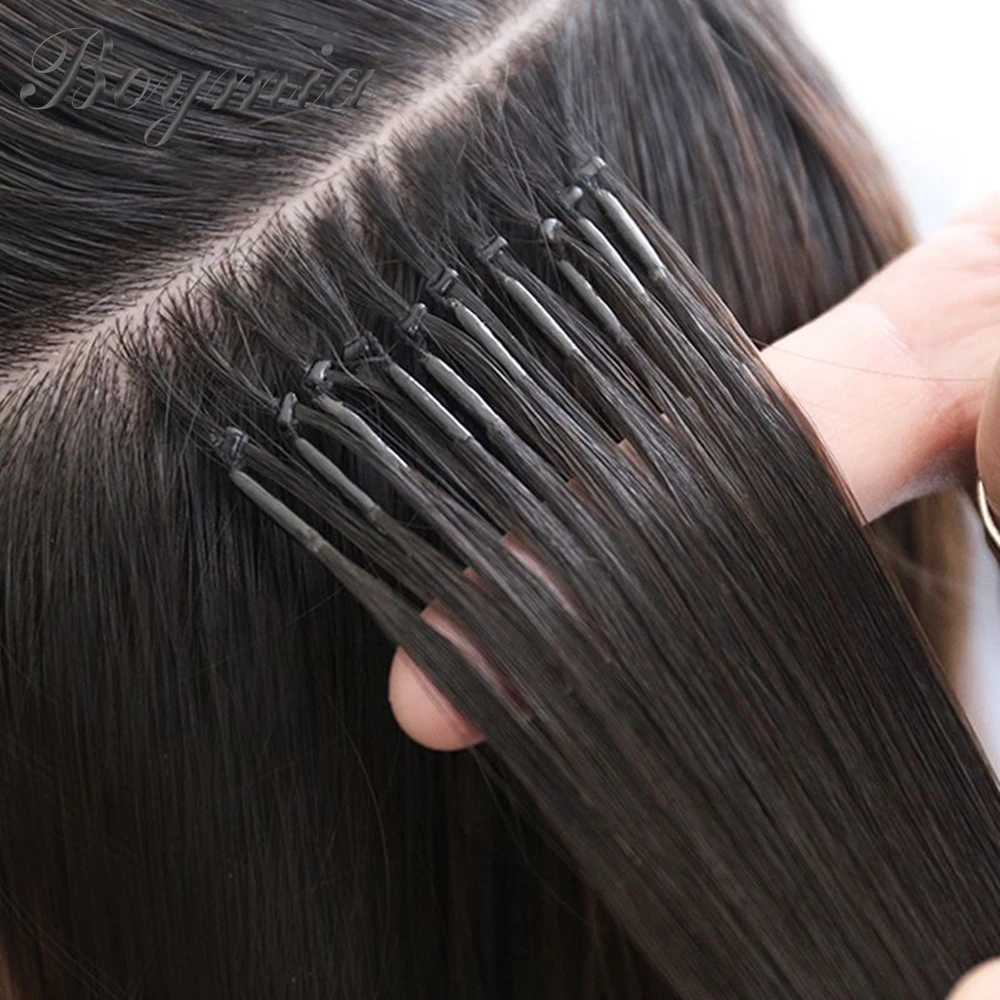 Boymia Microlink Hair Extensions 8D Natural Human Hair Extensions 50pcs 0.6g/s Micro Beads Silicone Nano Ring For Girls