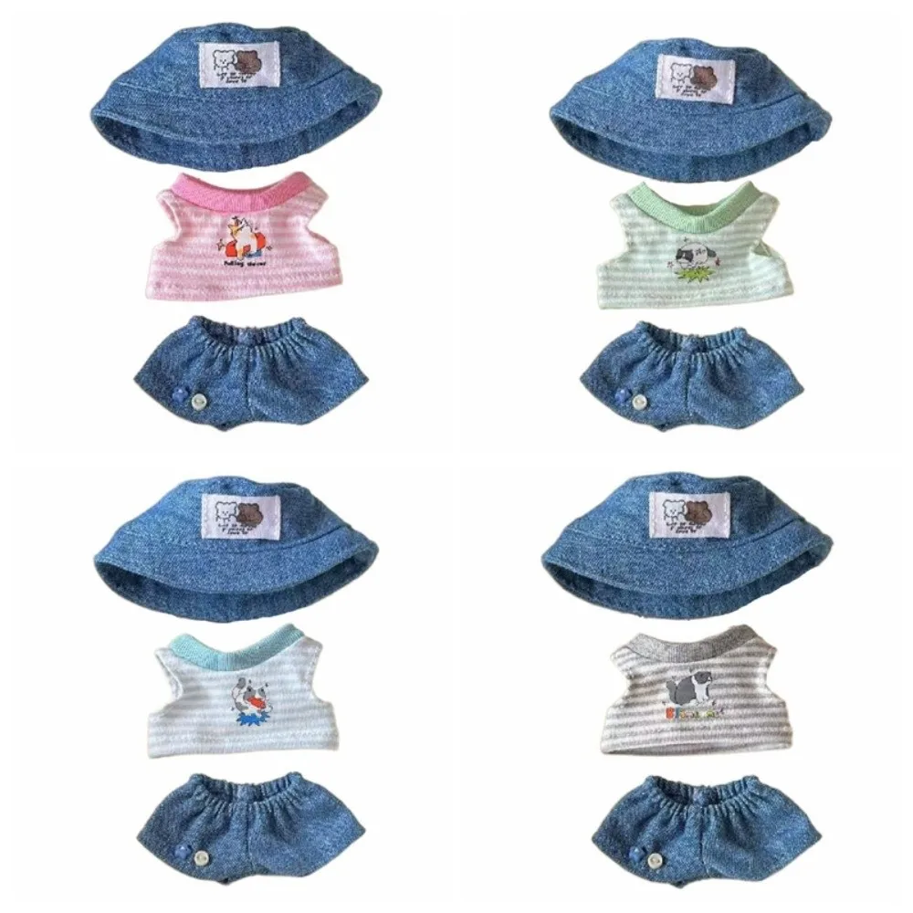 1 set Striped T-shirt 10/20cm Cotton Doll Clothes Summer Set Cartoon Pattern 20cm Cotton Doll's Clothes Outfit Fashion