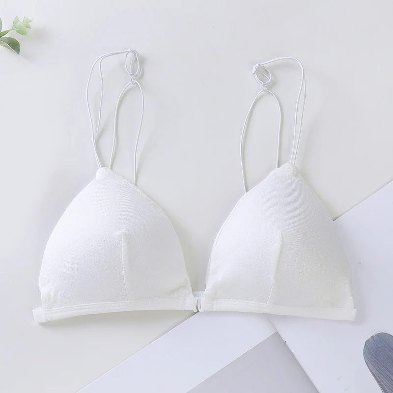Tanie New Sexy Lingerie Woman Triangle Cup Front Buckle Bralette Cotton Breathable Small Chest Thin sklep