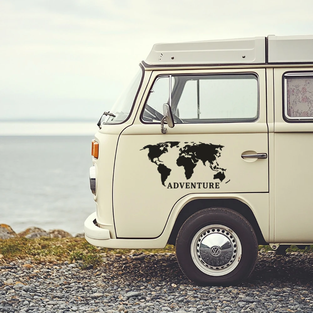 Adventure World Map Design Ca Camper Door Decor Stickers Caravan Vans Tuning Vinyl Decals Accessories Waterproof camper door stickers