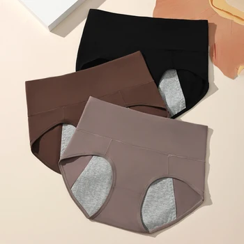 3Pcs High Waist Women Panties Leak Proof Menstrual Pants Widen Physiological Period Underwear Plus Size 4XL Cotton Female Briefs