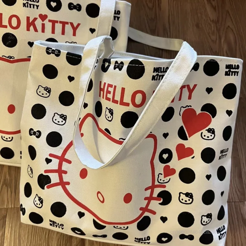 Sanrio Hello Kitty Printed Canvas Bag Portable Y2k Girl Style Casual Carrying Bag Student Fashion Trend Summer Shoulder