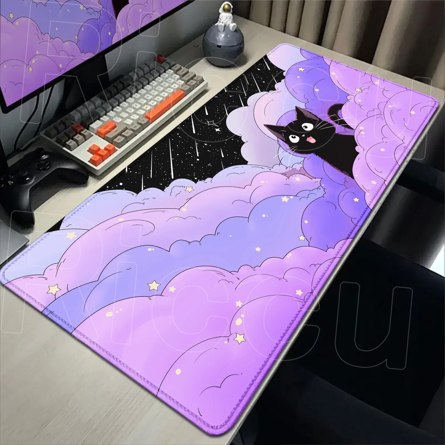 Süße schwarze Katzen Mauspad Cartoon Kunst Design Gaming Zubehör lila Wolken Mauspad Gamer HD Druck Computer Schreibtisch Mousepad
