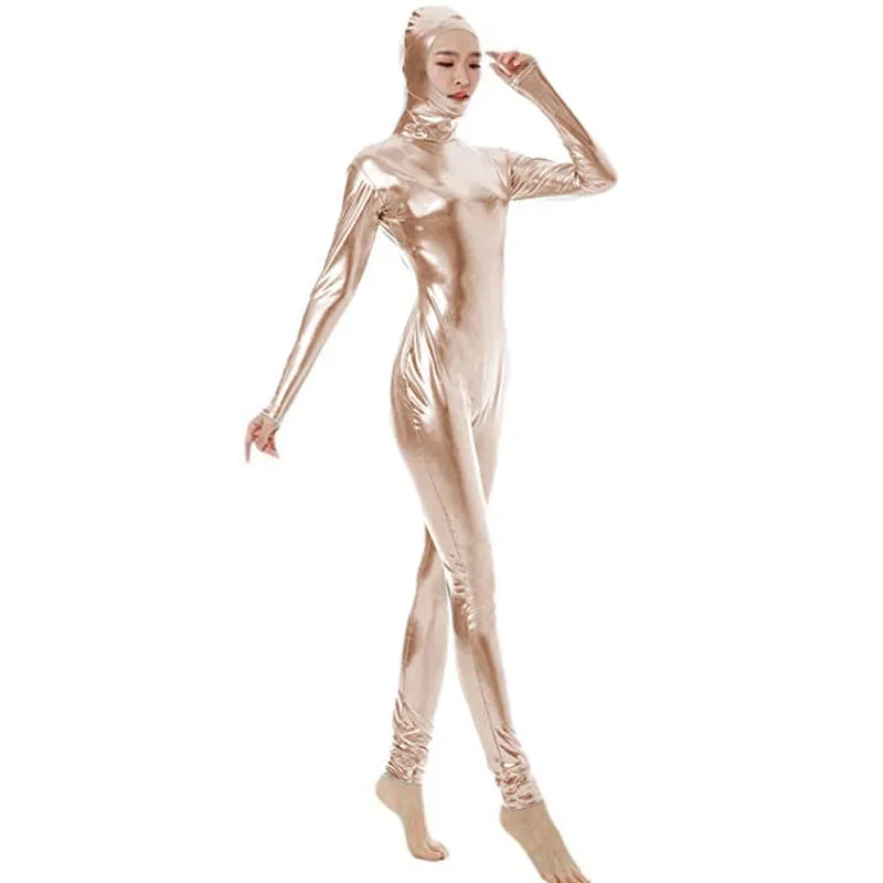 17 Colors Women Shiny Metallic Lingerie Zentai One Piece Halloween Costumes Cosplay Party Catsuit Long Sleeve Dancing Outfits