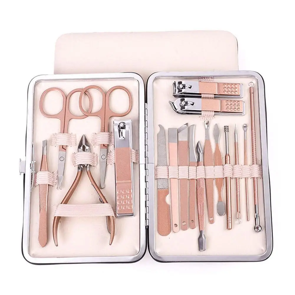 18pcs Stainless Steel Manicure Pedicure kit Professional Nail Foot Care  Rose gold Nail Set for home 18pcs set rose gold nail clipper set professional stainless steel nail scissors clipper tweezer tools family foot hand care set