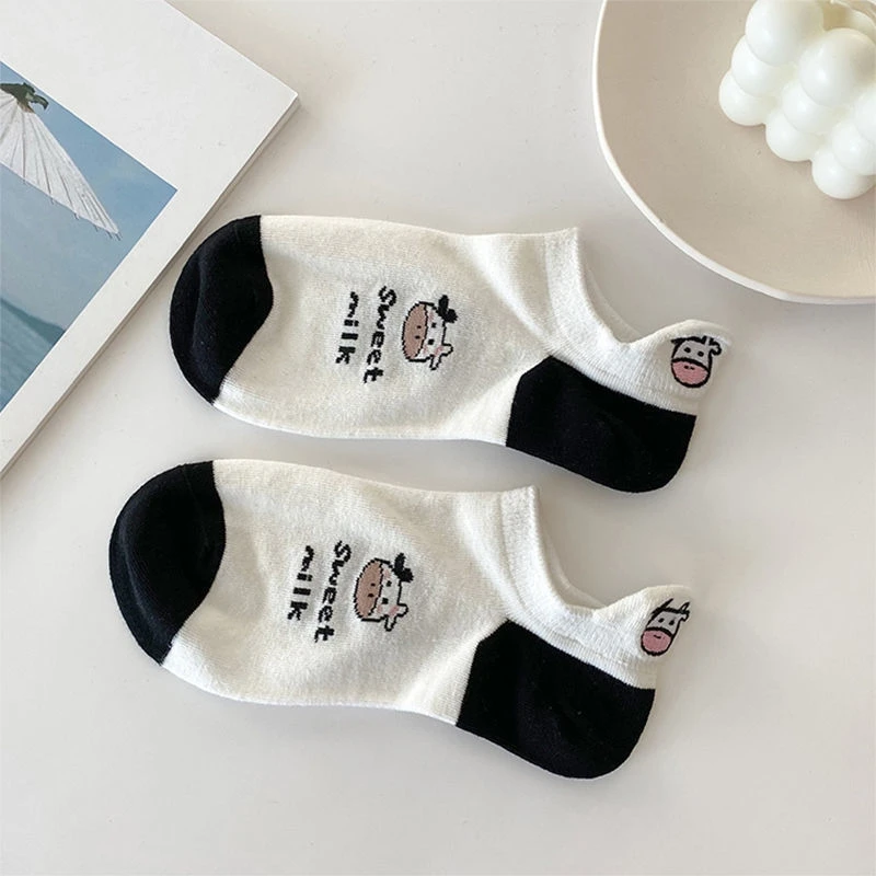 5 Paar Damen socken schöne Kuh muster kurze Socken kreative Drucks ocken Knöchel socke – Detail 18