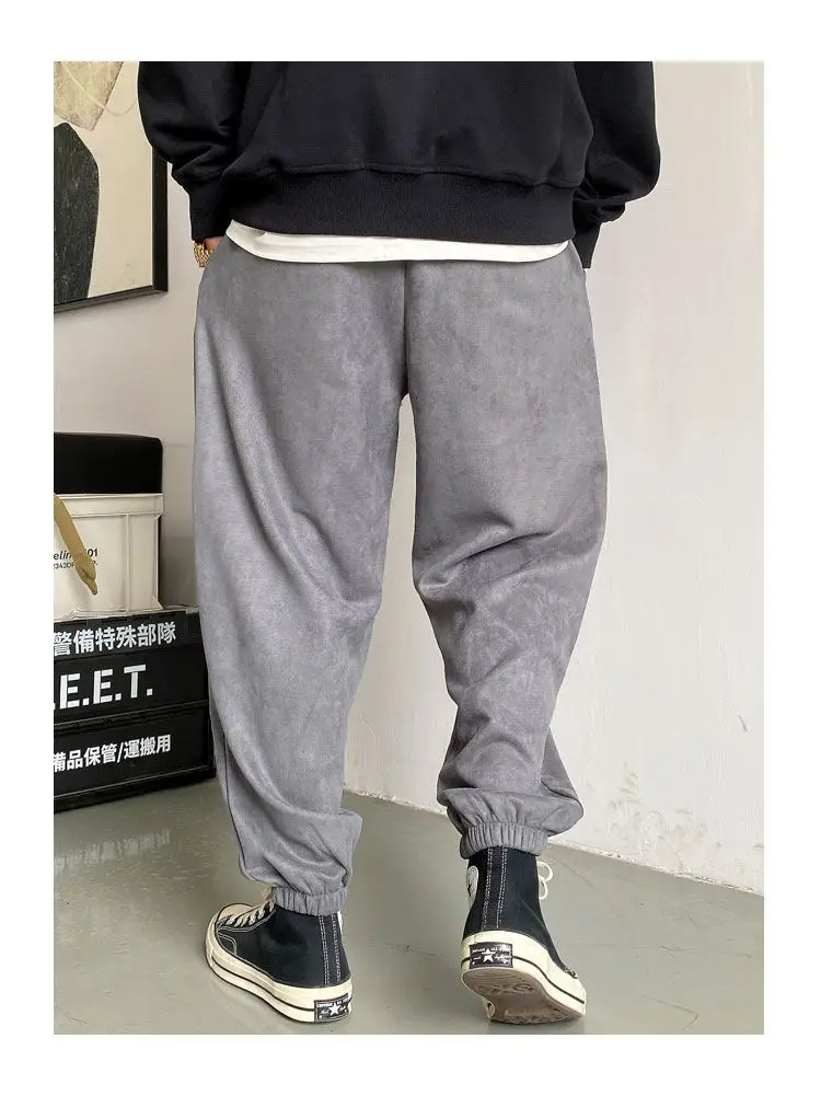 Große, verdickte lange Plüsch-Samt-Hose für hübsche Bindehose, dünne, super lockere High-Street-Wildleder-Haremshose für Herren – Detail 9