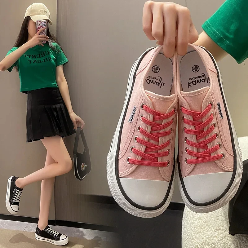 Women Wide Toe Canvas Shoes Spring Flat Shoes Solid Color Student Sneakers Girls Skateboard Vulcanized Tennis Women Zapatillas