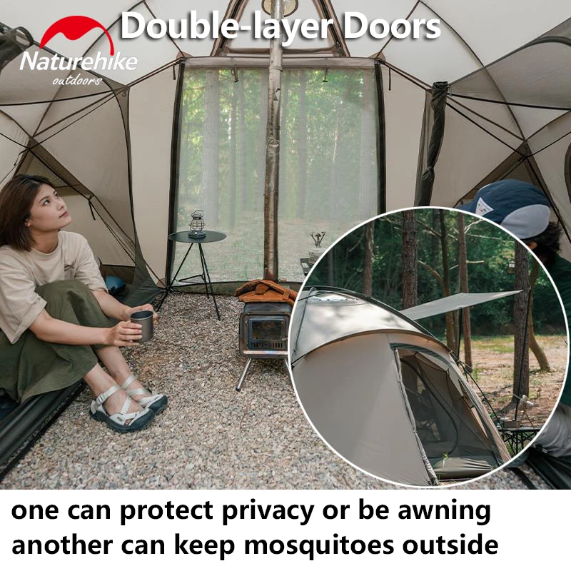 Naturehike Camping Tunnel Tent 15㎡ 2-4 People Family Equipment Lightweight Waterproof Double Layer 2 Room 1 Hall Outdoor Tent 4